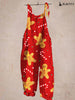 Christmas red biscuit graphic print retro casual jumpsuit