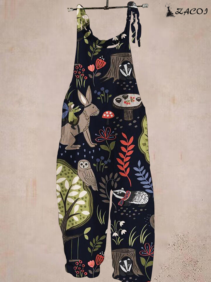 Women's Enchanted Forest Print Pocket Jumpsuit