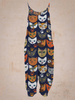 Cute O-neck Cat Casual print sleeveless Jumpsuit