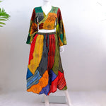 Patchwork Maxi Skirt with Bell Sleeve Top