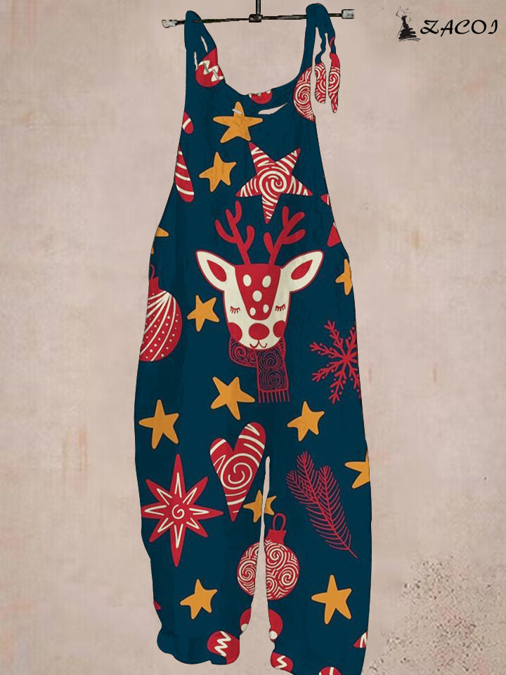 Christmas hand-painted Christmas ball casual jumpsuit