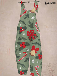 Christmas Holly Berry Gift Print Jumpsuit