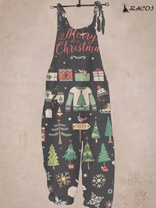 Christmas Glove Letter Print Casual Vintage Jumpsuit