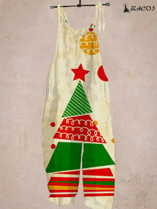Christmas cartoon Christmas tree print jumpsuit