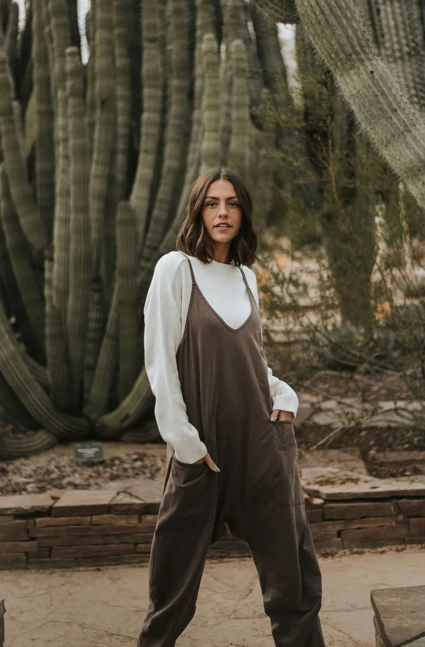 Casual Wide-Leg Simple Solid Color Pocket Jumpsuit