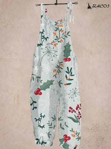 Christmas Holly Berry Print Jumpsuit