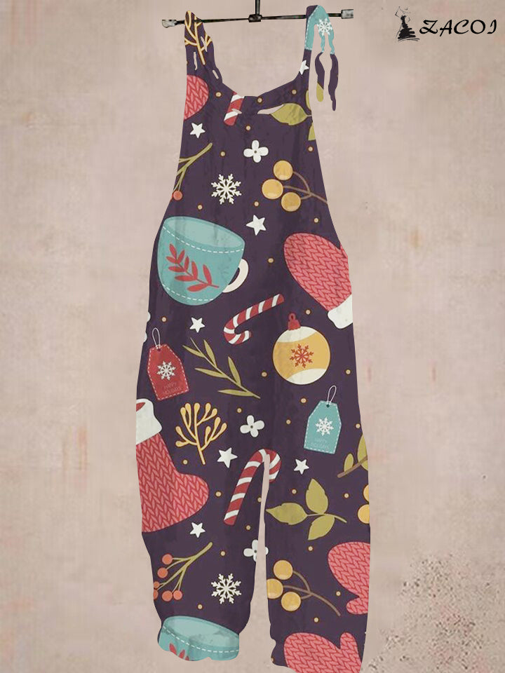Christmas Glove Lantern Print Jumpsuit