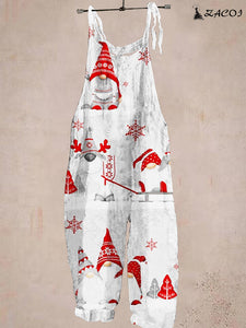 Santa Snowflake Print Casual Jumpsuit