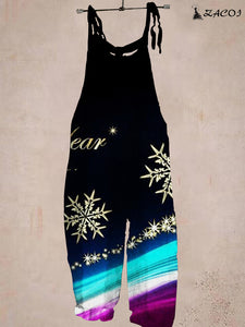 Christmas black and blue print jumpsuit