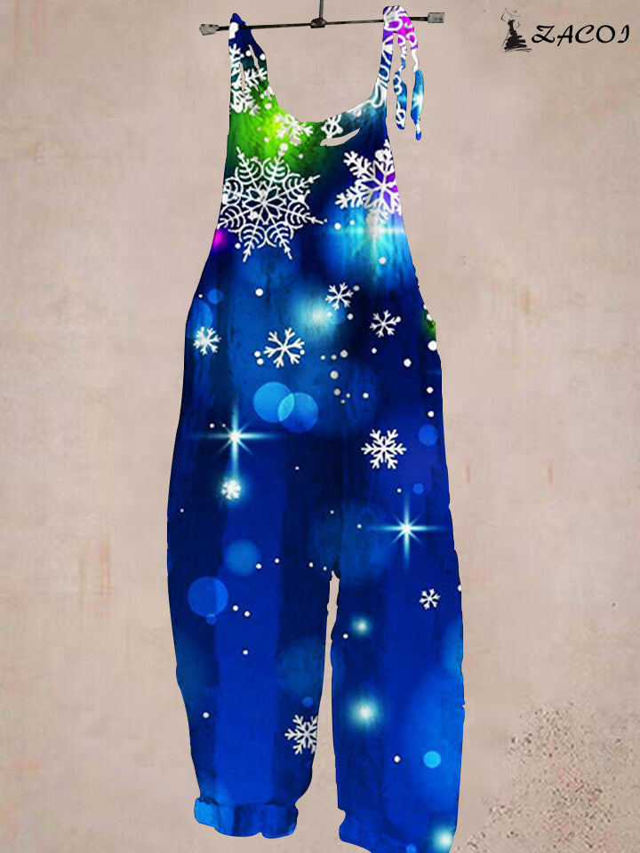 Christmas Fancy Blue Print Jumpsuit