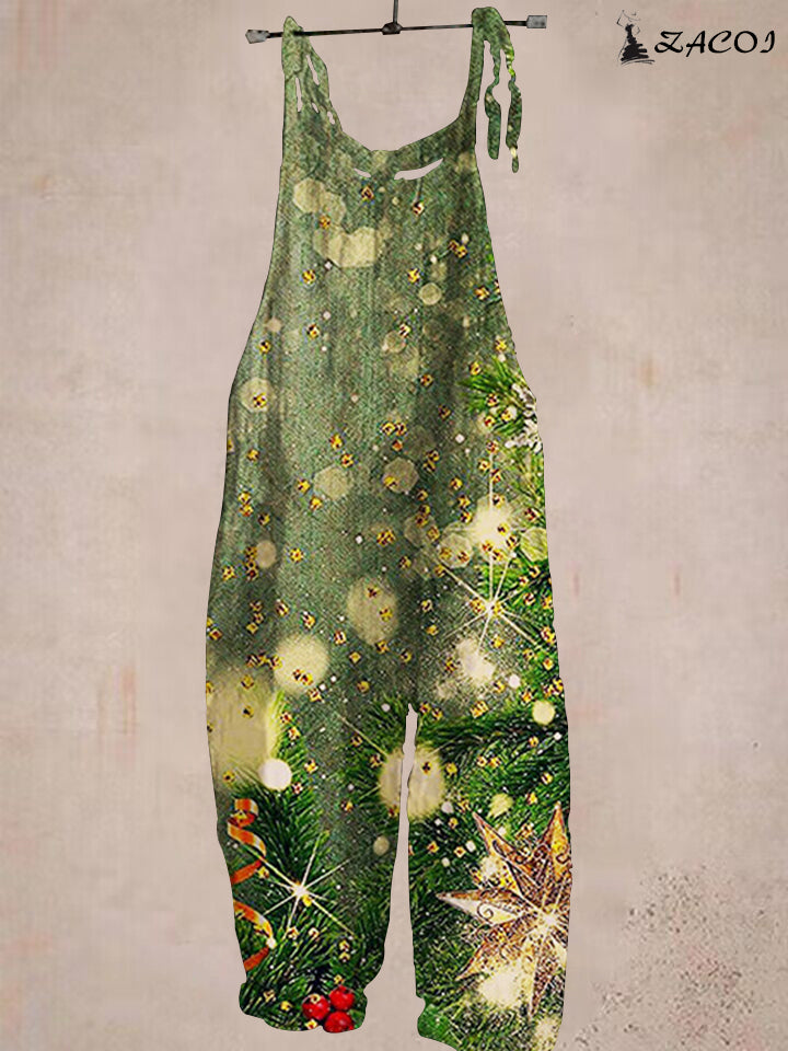 Christmas Green Print Casual Jumpsuit