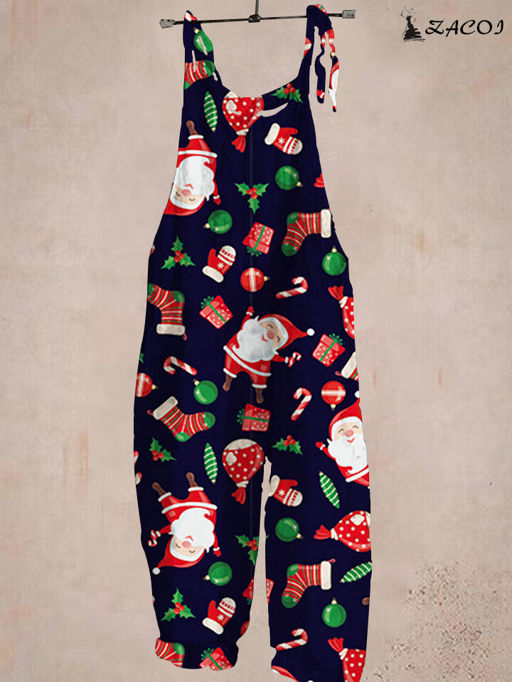 Christmas Print Vintage Casual Jumpsuit