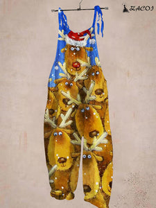 Christmas Elk Print Casual Jumpsuit