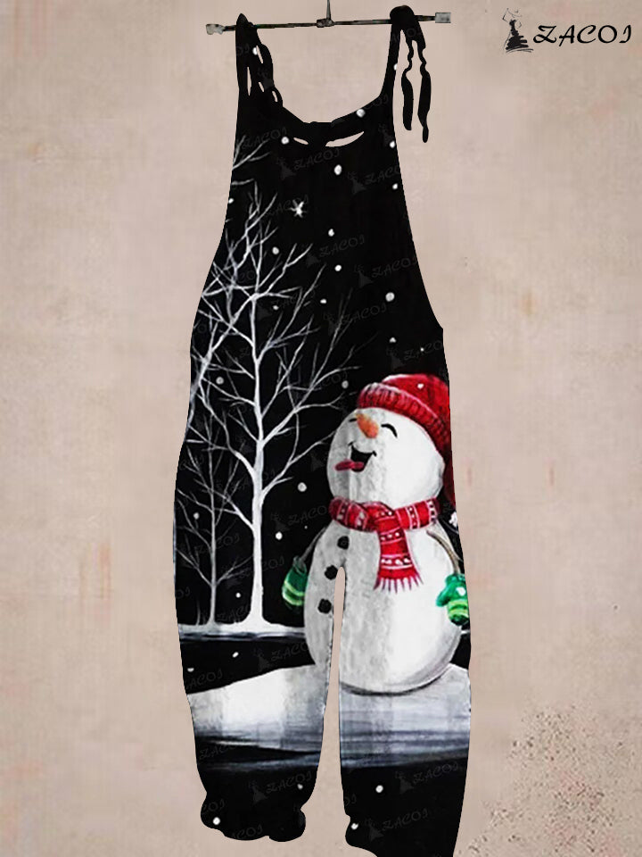 Christmas Snowman Print Jumpsuit
