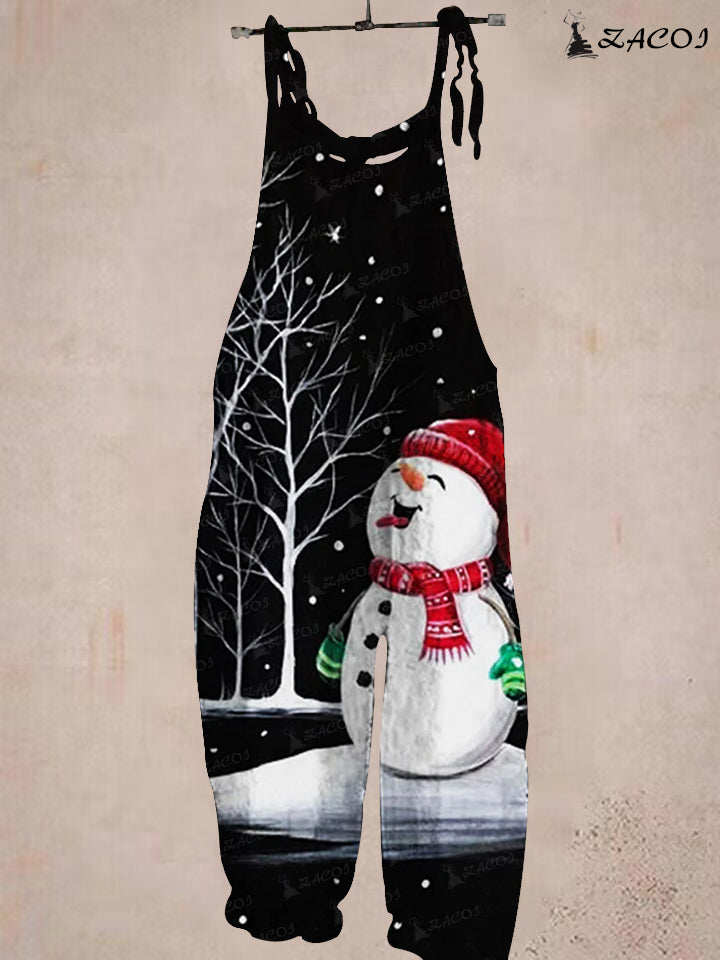 Christmas Snowman Print Jumpsuit