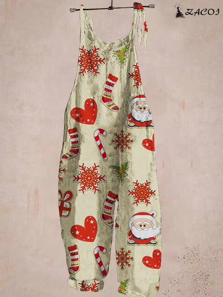 Christmas Khaki Print Jumpsuit