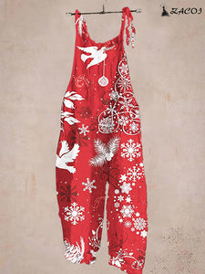 Christmas Dove Print Casual Jumpsuit