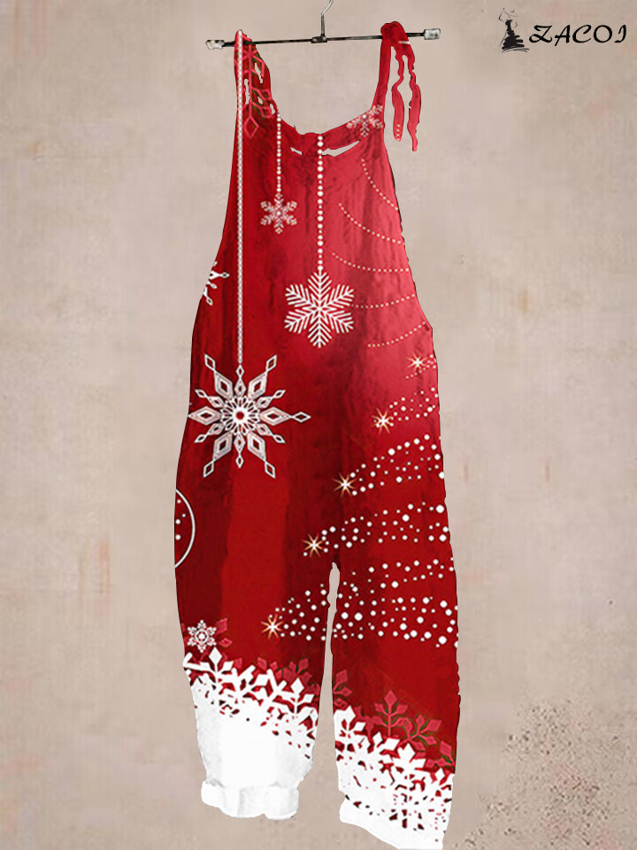 Christmas Red Snowflake Print Casual Jumpsuit