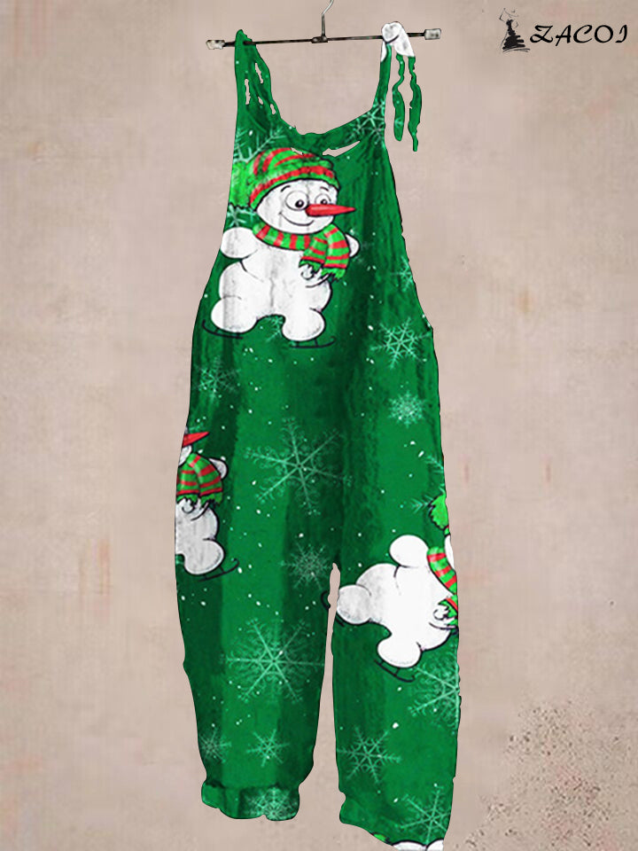 Christmas Snowman Print Vintage Casual Jumpsuit
