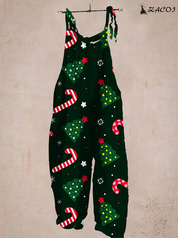 Christmas Christmas Tree Print Vintage Casual Jumpsuit