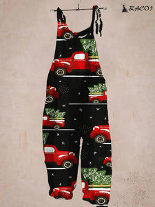Christmas Car Print Vintage Casual Jumpsuit