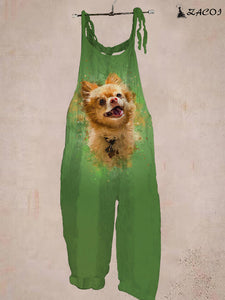 Women's Chihuahua Print Green Jumpsuit