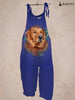 Women's Golden Retriever Print Blue Jumpsuit