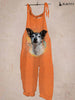 Women's Rat Terrier Print Orange Jumpsuit
