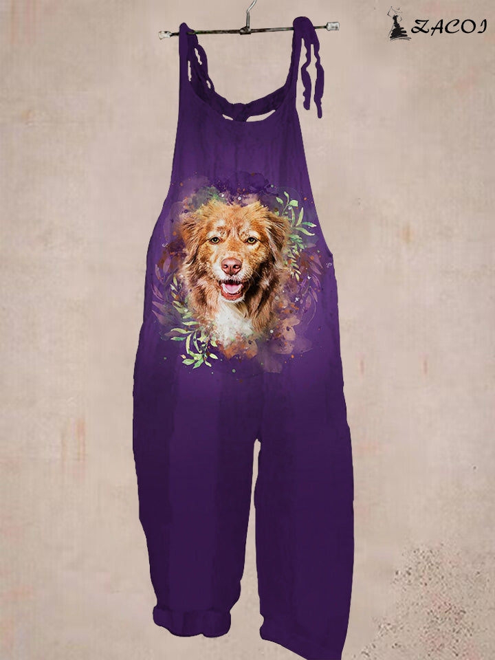 Women's Golden Retriever Print Purple Jumpsuit