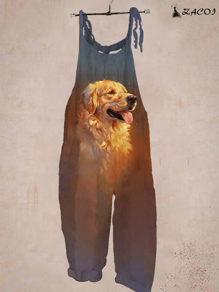 Women's Cute Golden Retriever Print Jumpsuit