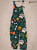 Ladies Casual Cartoon Bone Paw Print Pocket Jumpsuit