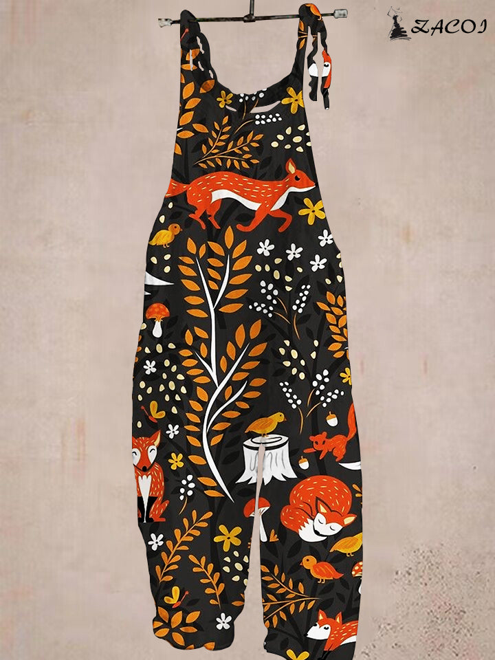 Women's Autumn Cute Fox Pocket Sleeveless Jumpsuit