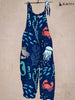 Ladies Casual Seahorse Print Pocket Jumpsuit