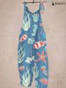 Ladies Casual Fish Print Pocket Jumpsuit