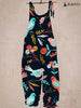 Ladies Casual Vintage Bird Print Pocket Jumpsuit