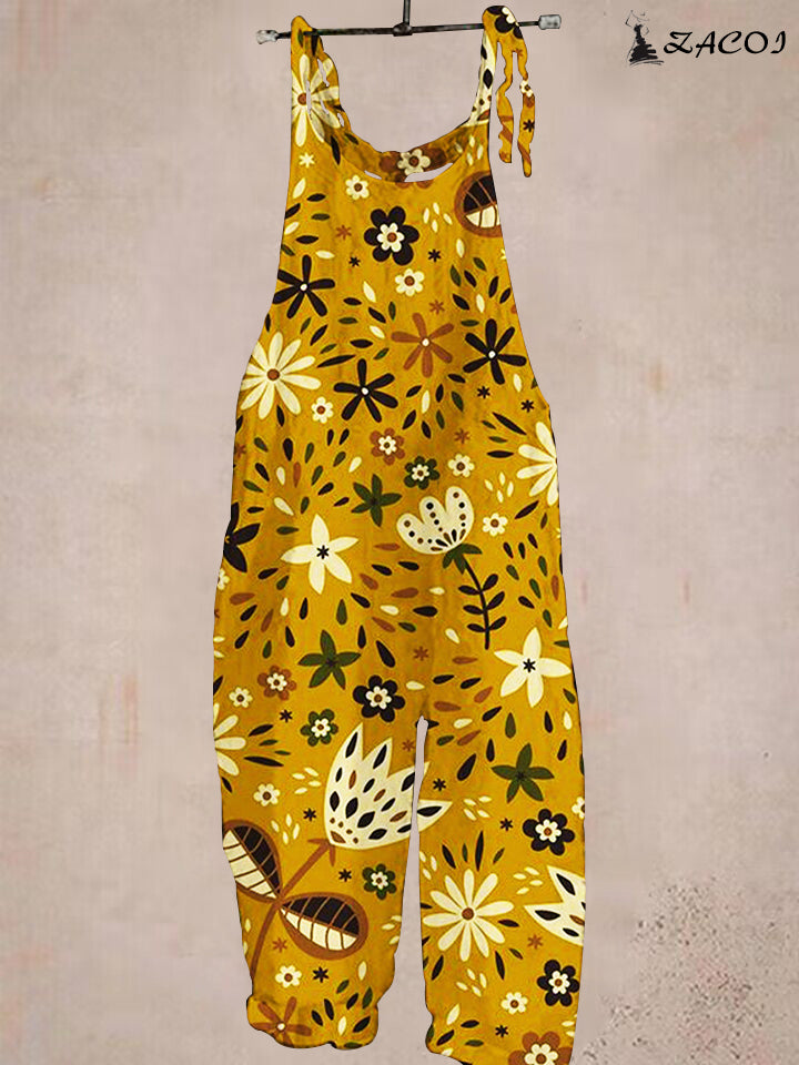 Women's Casual Daisy Print Pocket Jumpsuit