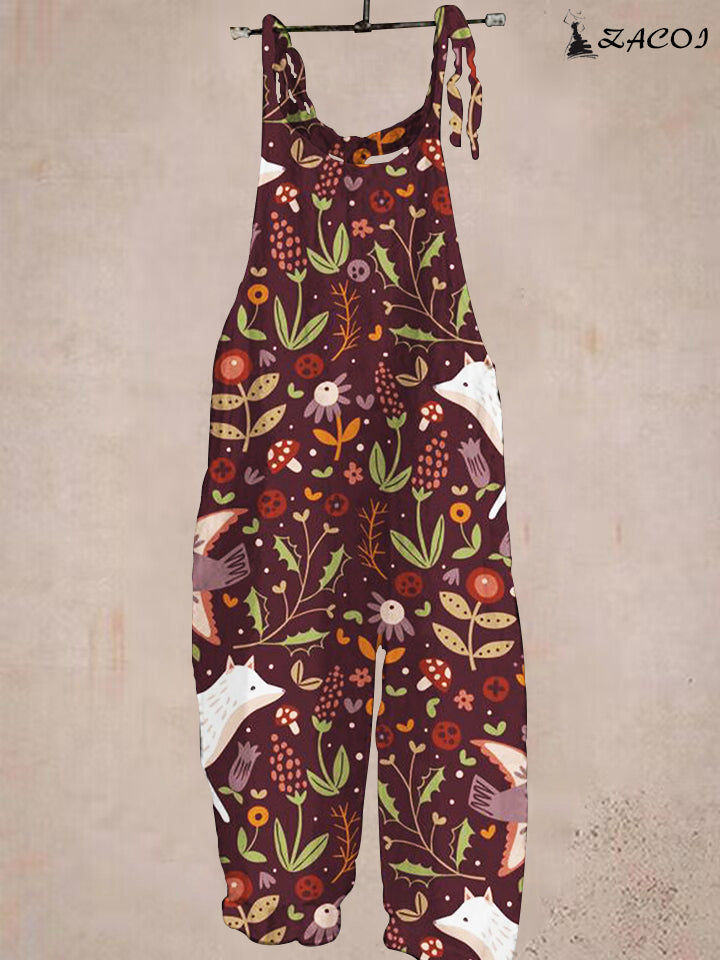 Ladies Casual Floral Print Pocket Jumpsuit