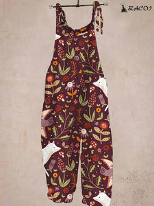 Ladies Casual Floral Print Pocket Jumpsuit