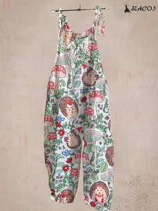 Women's Floral Hedgehog Print Loose Casual Jumpsuit - 3