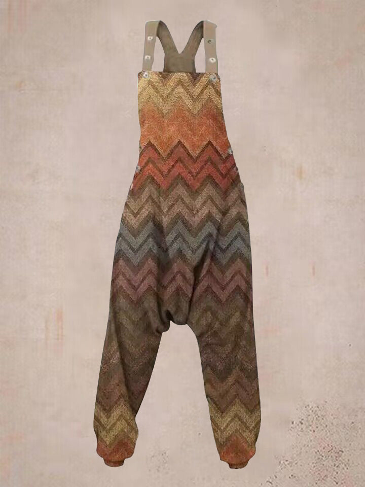 Ladies Stripe Print Sleeveless Harem Jumpsuit
