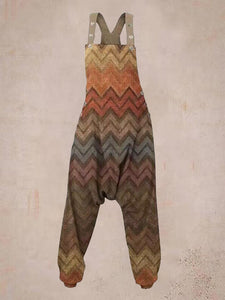 Ladies Stripe Print Sleeveless Harem Jumpsuit