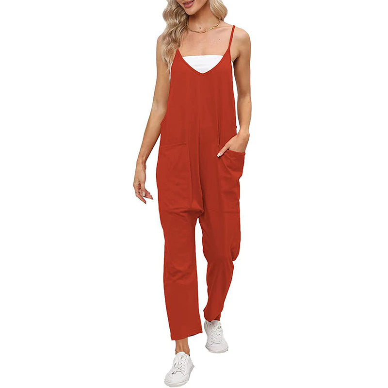 Casual Wide-Leg Simple Solid Color Pocket Jumpsuit