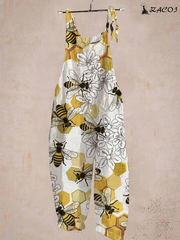 Women's Bee Floral Print Loose Casual Jumpsuit