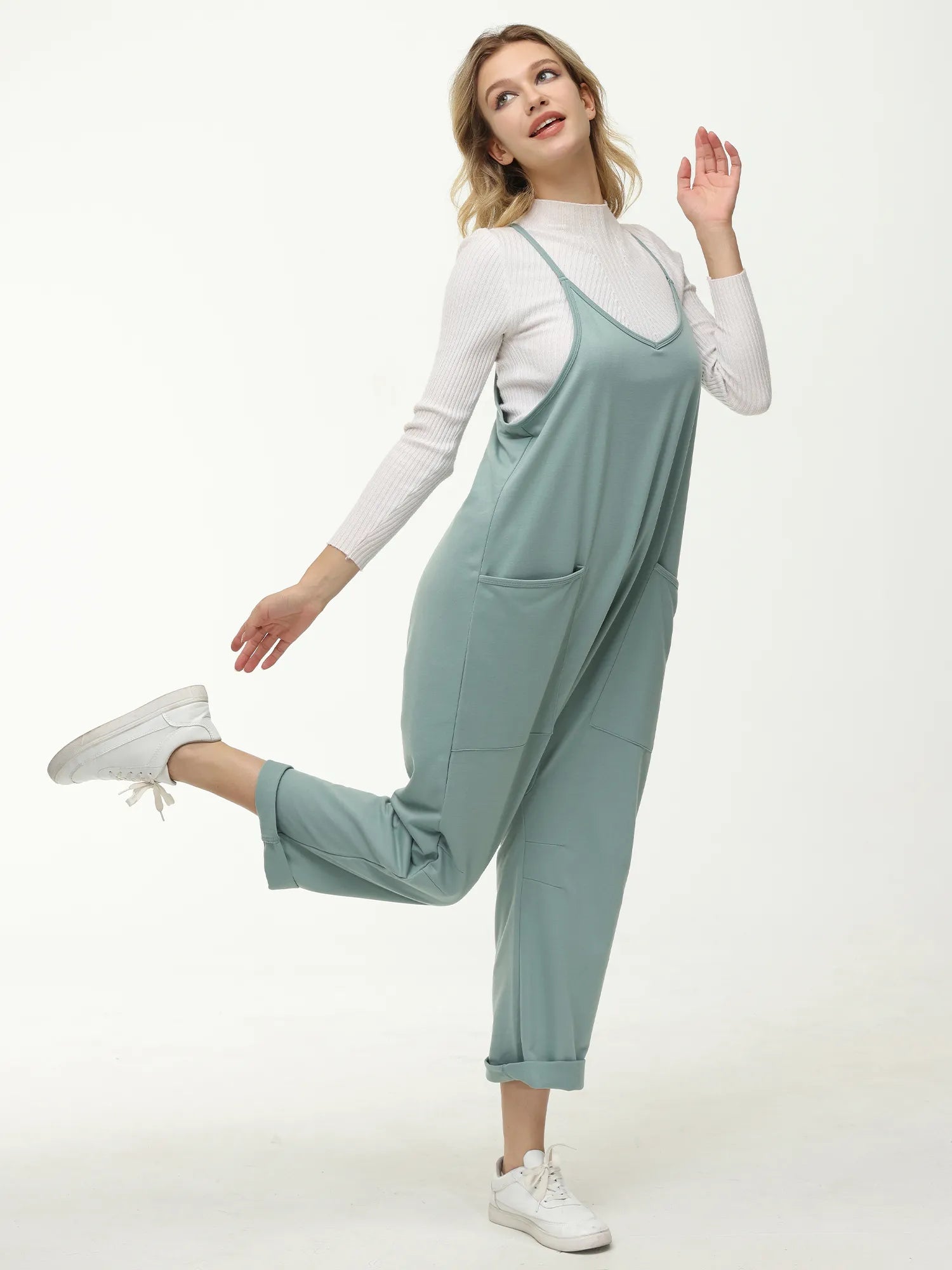 Casual Wide-Leg Simple Solid Color Pocket Jumpsuit