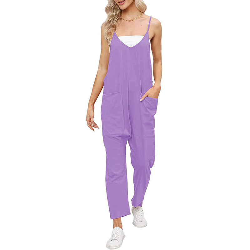 Casual Wide-Leg Simple Solid Color Pocket Jumpsuit