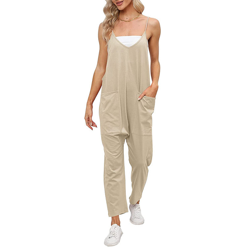 Casual Wide-Leg Simple Solid Color Pocket Jumpsuit
