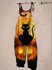 Women's Halloween Night Pumpkin Cat Jumpsuit -4