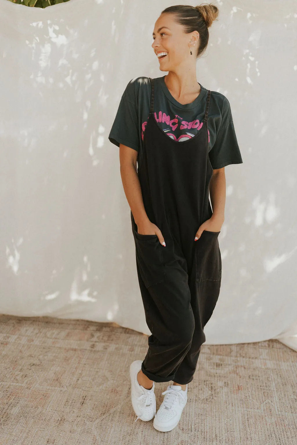 Casual Wide-Leg Simple Solid Color Pocket Jumpsuit