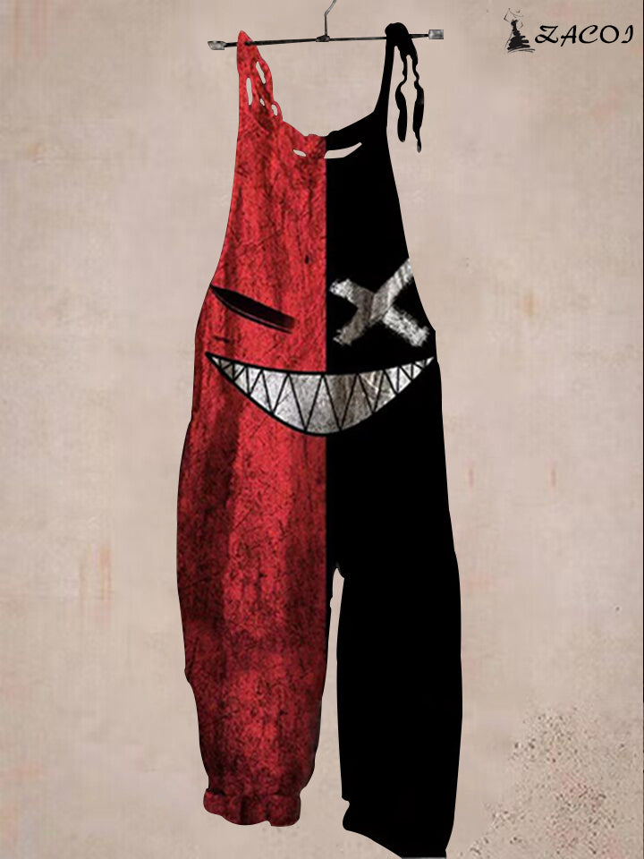 Black-red Halloween Print Jumpsuit