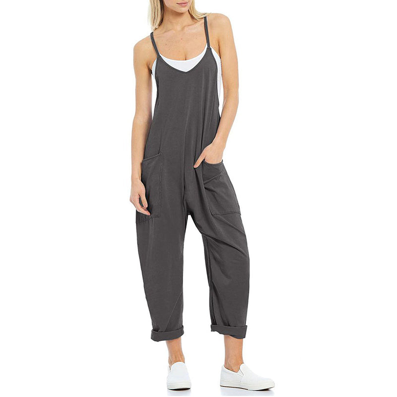 Casual Wide-Leg Simple Solid Color Pocket Jumpsuit